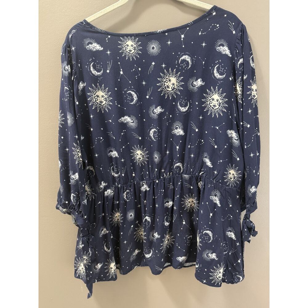 Bloomchic Celestial Tunic Blouse Size 18/20 Navy Boho Peasant Whimsigoth Witchy - Picture 6 of 8